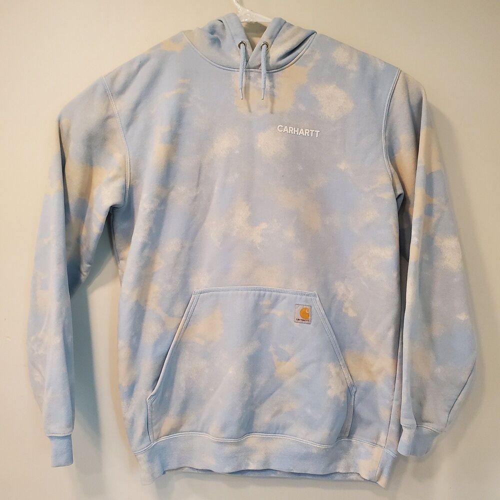 Carhart Hoodie Lose Fit Pull Over Men’s Large Tall Light Blue Tie-Dye